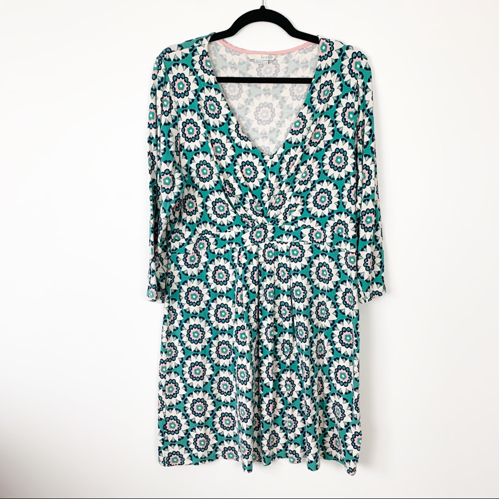 Boden Stretch Dress 16 R Floral Green Pink V Neck